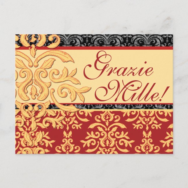Grazie Mille Gilded Damask Italian Thank You Cards (Front)