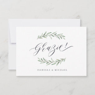 Grazie! Simple calligraphy rustic greenery Thank You Card