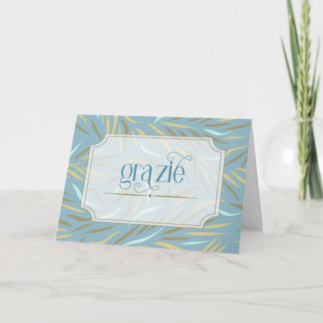 Grazie Sky Blue Botanical Italian Thank You Card (Front)
