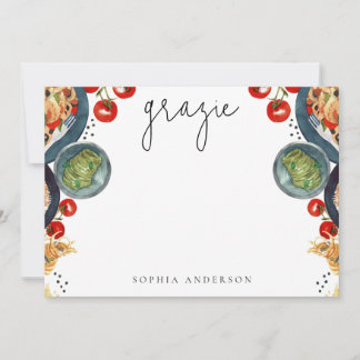Grazie! Watercolor Italian Food  Thank You Card