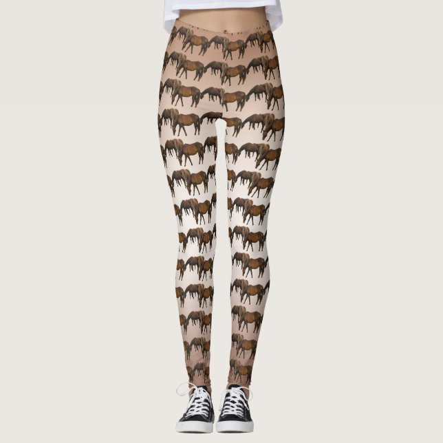 Grazing Brown Horses Animal Leggings (Front)