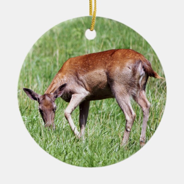 Grazing Deer Ceramic Tree Decoration (Front)