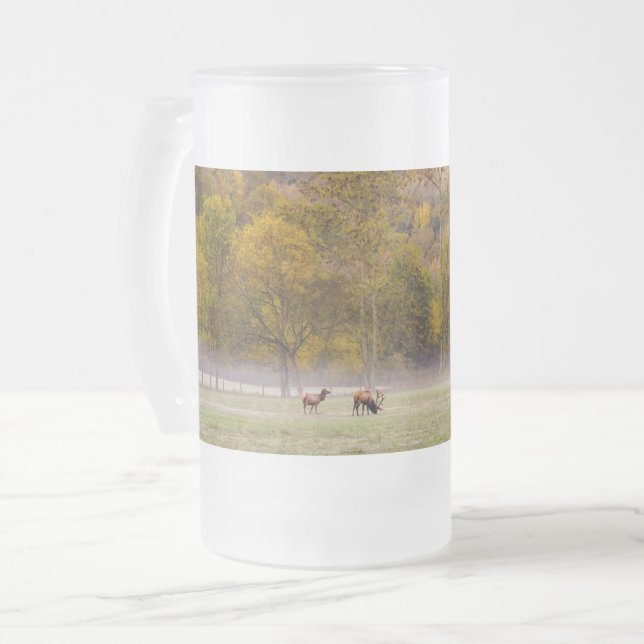 Grazing Elk Couple Frosted Beer Mug (Front Left)