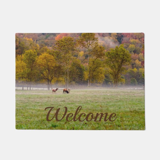 Grazing Elk Couple Welcome Doormat (Front)