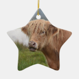 Grazing Highland Cow Ceramic Tree Decoration