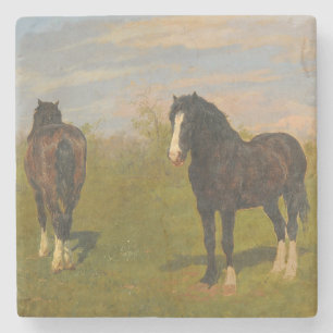 Grazing Horses (by Rosa Bonheur) Stone Coaster