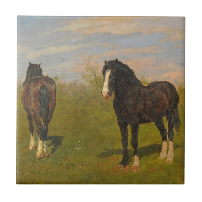 Grazing Horses (by Rosa Bonheur) Tile (Front)