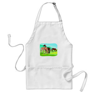 Grazing Horses Field Mountains Background Standard Apron