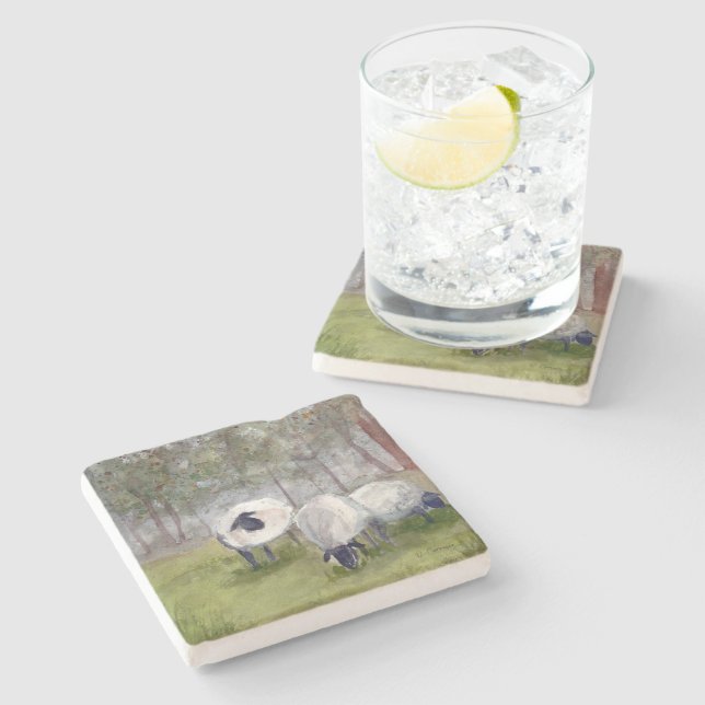 Grazing Sheep Stone Coaster (Side)