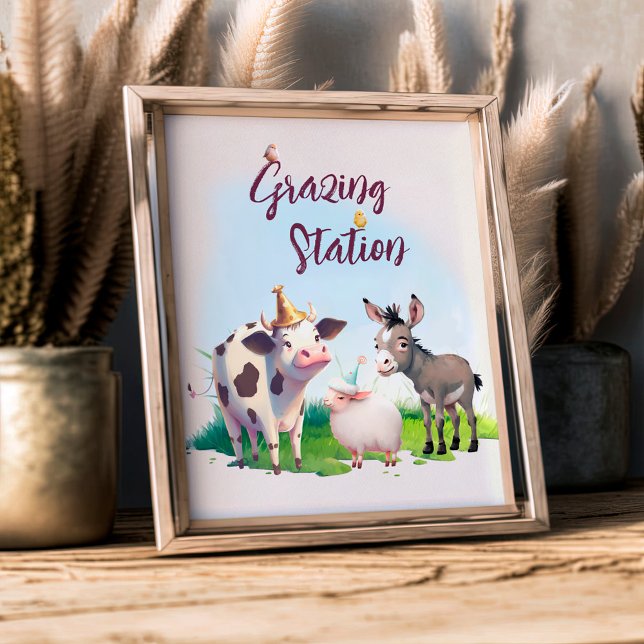 Grazing Station Farm Animals Birthday Party Poster (Creator Uploaded)