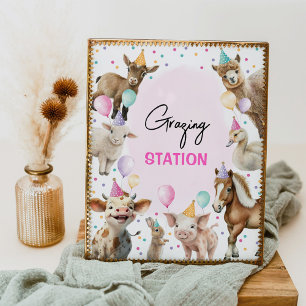 Grazing Station Farm Animals Girl Birthday Party Poster