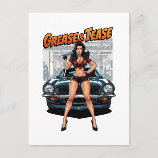 Grease & Tease – Hot Rod Pin-Up Girl Postcard