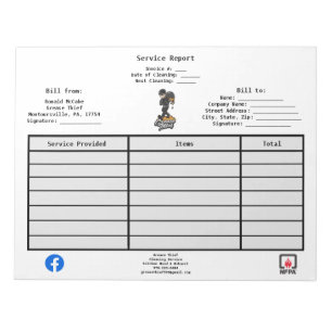 Grease Thief Service Report Notepad