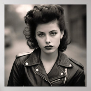 Greaser Punk Girl in a Leather Jacket Poster