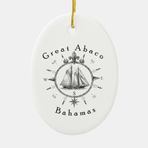 Great Abaco Bahamas Nautical Sailing Compass sail Ceramic Tree Decoration
