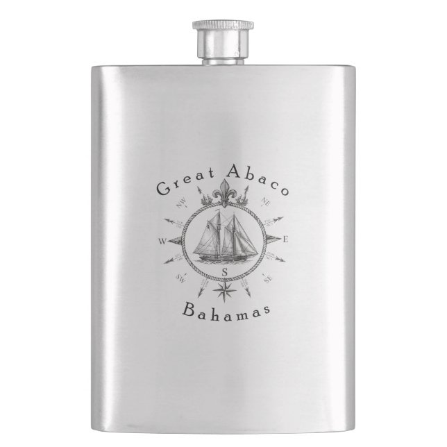 Great Abaco Bahamas Nautical Sailing Compass sail Hip Flask (Front)