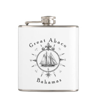 Great Abaco Bahamas Nautical Sailing Compass sail Hip Flask