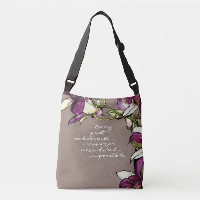 Great Achievement Floral Motivational Quote Crossb Crossbody Bag (Front)