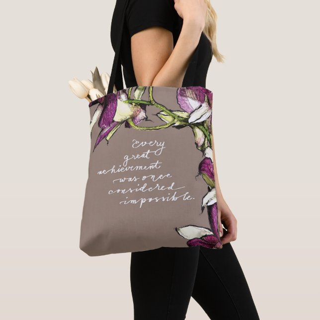 Great Achievement Floral Motivational Quote Tote (Close Up)