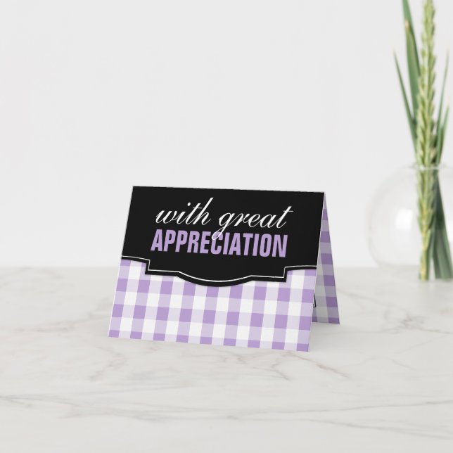 Great Appreciation Purple Gingham Thank You Cards (Front)