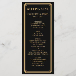 Great Art Deco Black Gold Wedding Menu Card