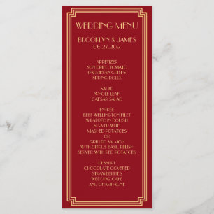 Great Art Deco Red Gold Wedding Menu Card