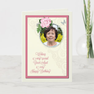 Great Aunt, add a photo,birthday with a rose Card