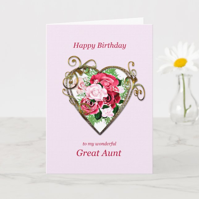 Great Aunt Birthday Antique Painted Roses Card (Small Plant)
