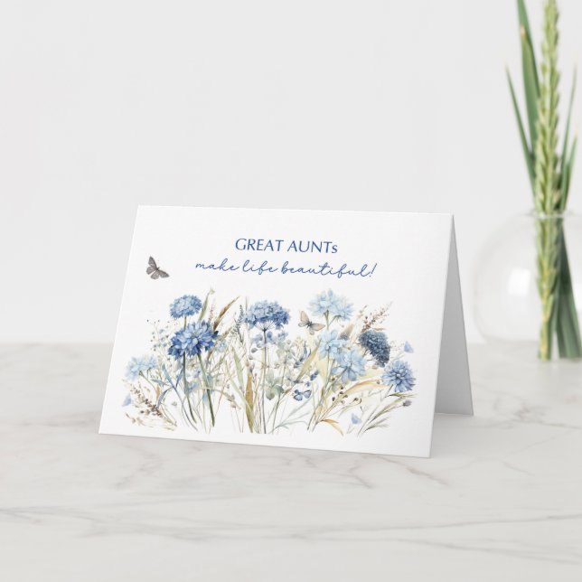 Great Aunt Birthday Dusty Blue Wildflowers Card (Front)