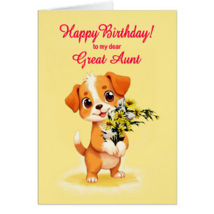 Great Aunt Birthday Puppy and Flowers