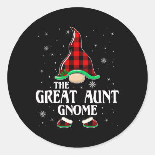 Great Aunt Gnome Buffalo Plaid Family Group Christ Classic Round Sticker
