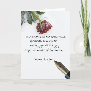 Great Aunt & Great Uncle christmas letter on snow Holiday Card