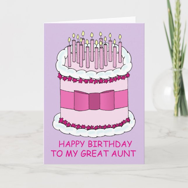 Great Aunt Happy Birthday Cake and Candles Card (Front)