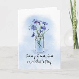 Great Aunt Mothers Day Cornflowers in Mason Jar Card