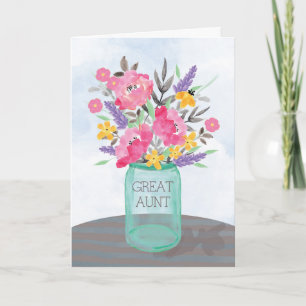 Great Aunt Mother's Day Jar Vase with Flowers Card