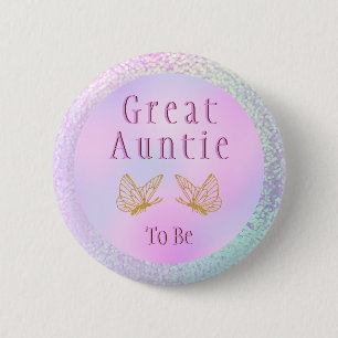 Great Auntie To Be Pink Gold Girl Baby Shower 6 Cm Round Badge