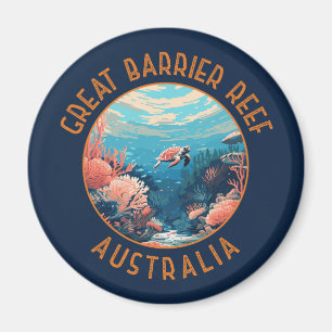 Great Barrier Reef Australia Retro Distressed Art Magnet