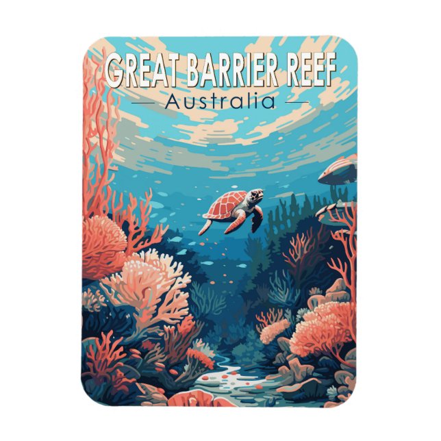 Great Barrier Reef Australia Travel Art Vintage Magnet (Vertical)