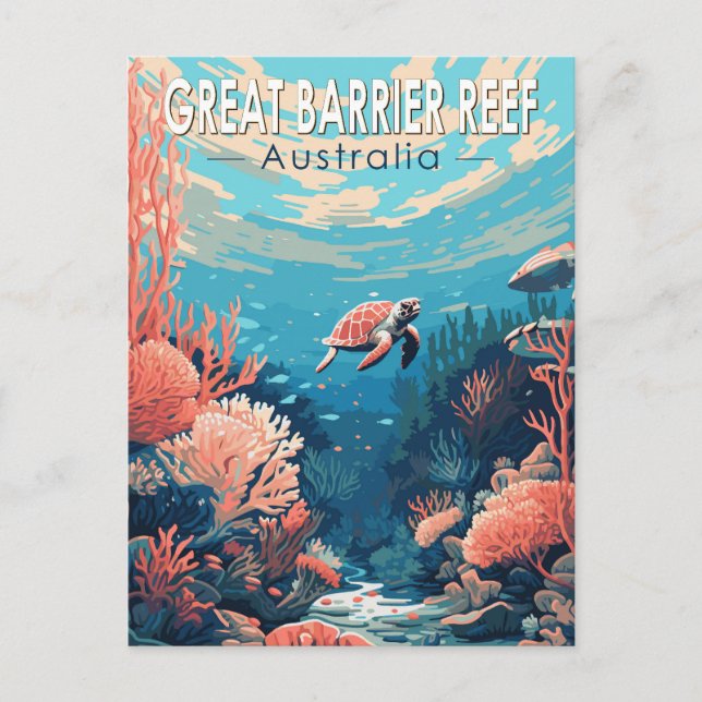 Great Barrier Reef Australia Travel Art Vintage Postcard (Front)