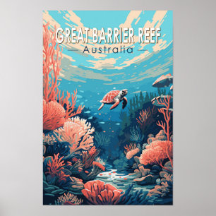 Great Barrier Reef Australia Travel Art Vintage Poster