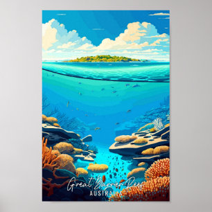 Great Barrier Reef Australia travel illustration Poster