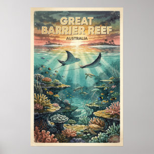 Great Barrier Reef Australia Vintage Travel Poster