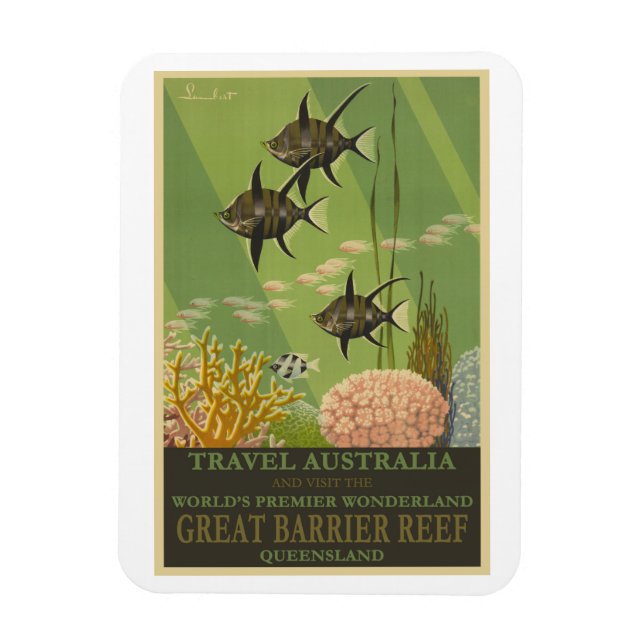 Great Barrier Reef Australia Vintage Travel Poster Magnet (Vertical)