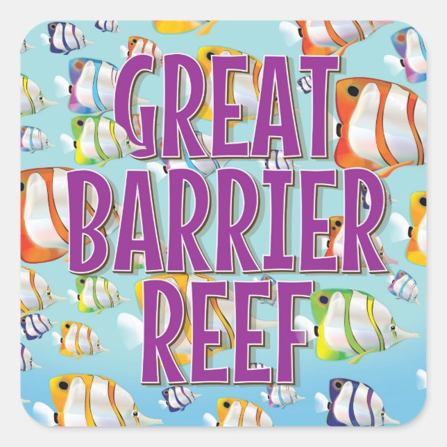 Great Barrier Reef cartoon travel poster Square Sticker (Front)