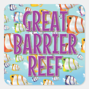 Great Barrier Reef cartoon travel poster Square Sticker