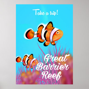 Great Barrier reef Clown fish cartoon poster