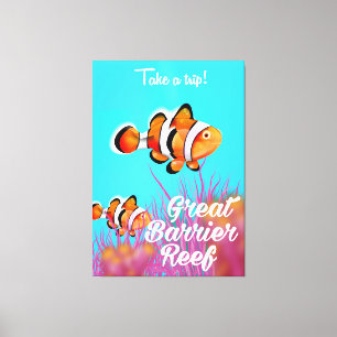 Great Barrier reef Clown fish cartoon poster Canvas Print