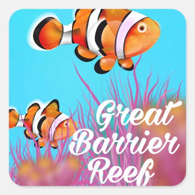 Great Barrier reef Clown fish cartoon poster Square Sticker (Front)