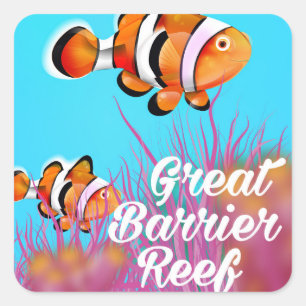Great Barrier reef Clown fish cartoon poster Square Sticker