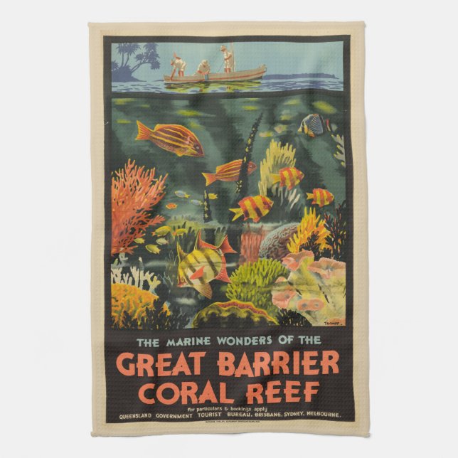 Great Barrier Reef Poster Australia Tea Towel (Vertical)